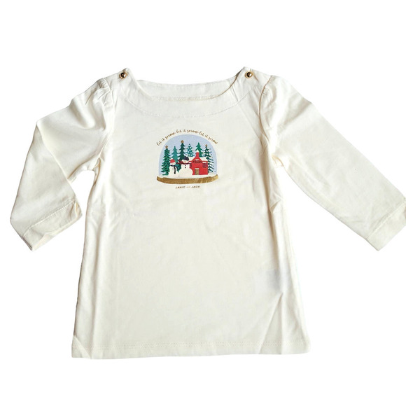 Janie & Jack Size 6 Girls Holiday Snow Globe Top LS - Picture 1 of 5